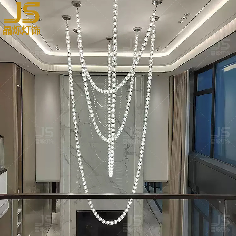 French-style crystal chandelier, Italian high-end design art lamp, light luxury villa duplex ceiling-high long pendant light French-style crystal chandelier, Italian high-end design art lamp, light luxury villa duplex ceiling-high long pendant light