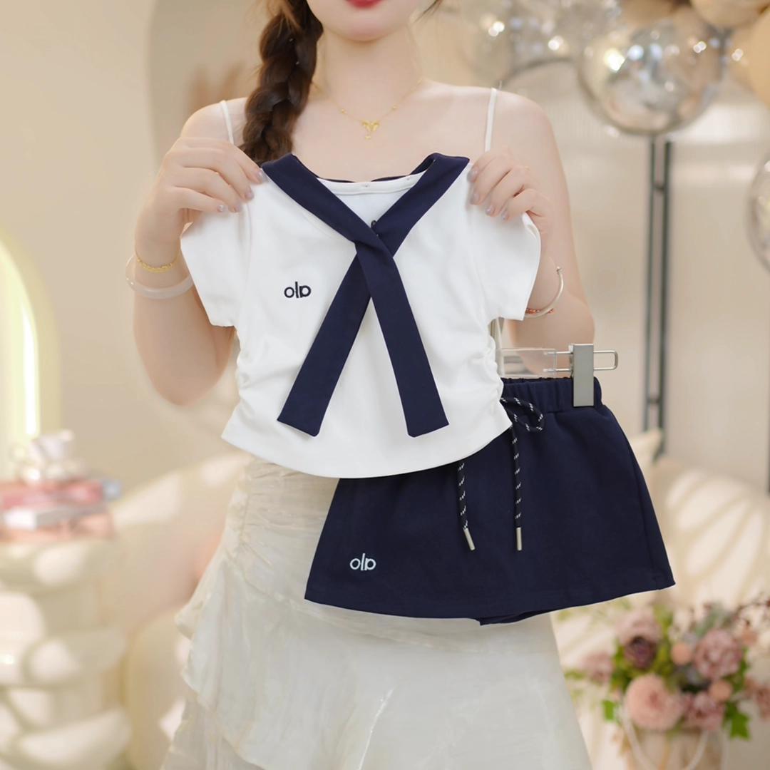 Girls' 2026 Summer New Two-Piece Set, Stylish Cotton Shawl Top and Skirt, Fashionable Casual Outfit