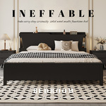 高端主卧大床民宿黑色美式复古床架带床头实木床1米8加床垫双人床