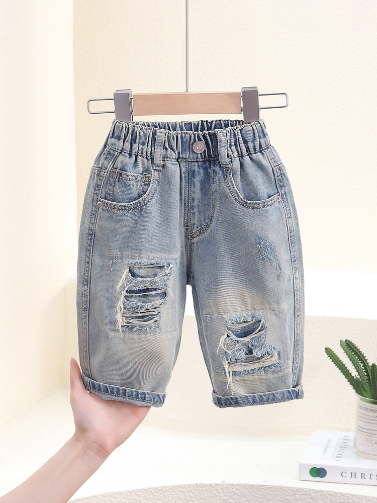 7906 jeans de verano para niños pantalones casuales delgados para niños pantalones cortos sueltos elásticos para bebés pantalones cortos para niños