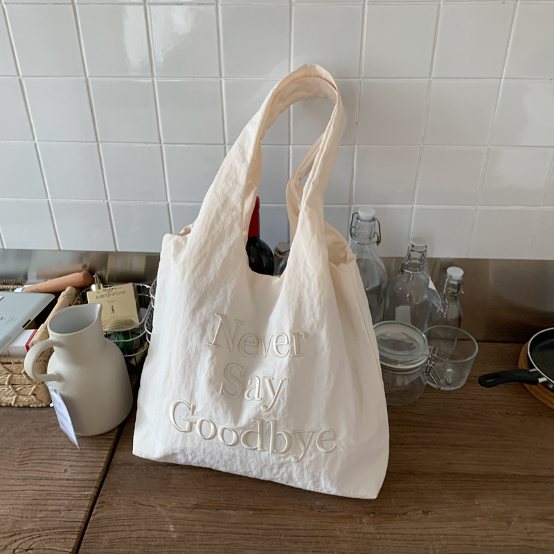Minimalist Letter Embroidered Tote Bag For Women - New Large Capacity Lightweight Nylon Handbag Shoulder Bag For Fashion Commuting - Thumbnail 2