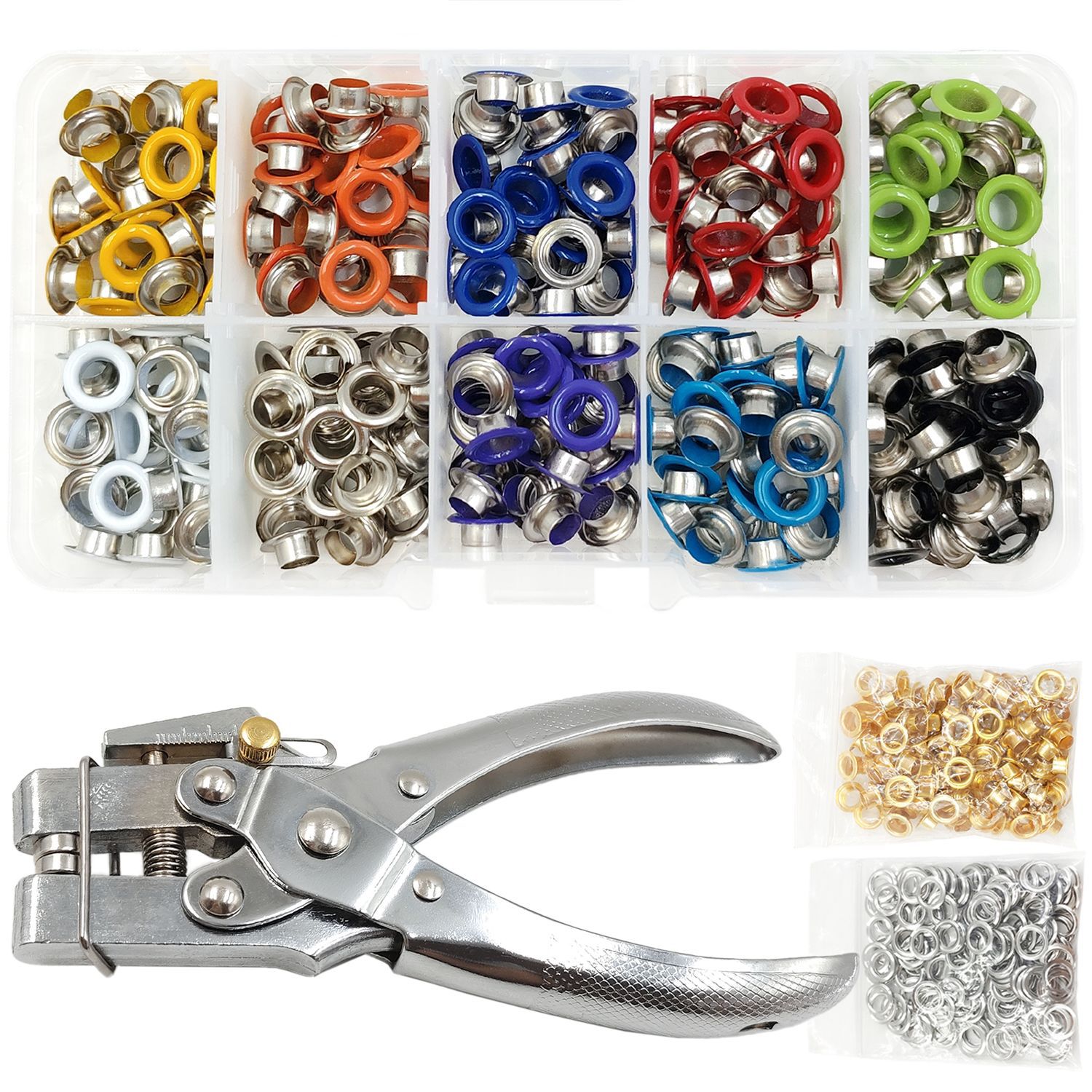 400 juegos de anillo de ojo de zapato de 5mm hebilla de orificio de aire pintura en aerosol color hebilla de ojo de pollo pinza de presión manual hebilla de ojo juego de herramientas de instalación