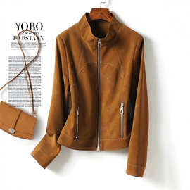 复古摩登土耳其进口反绒皮衣女2026秋装夹克皮上衣气质翻领外套潮