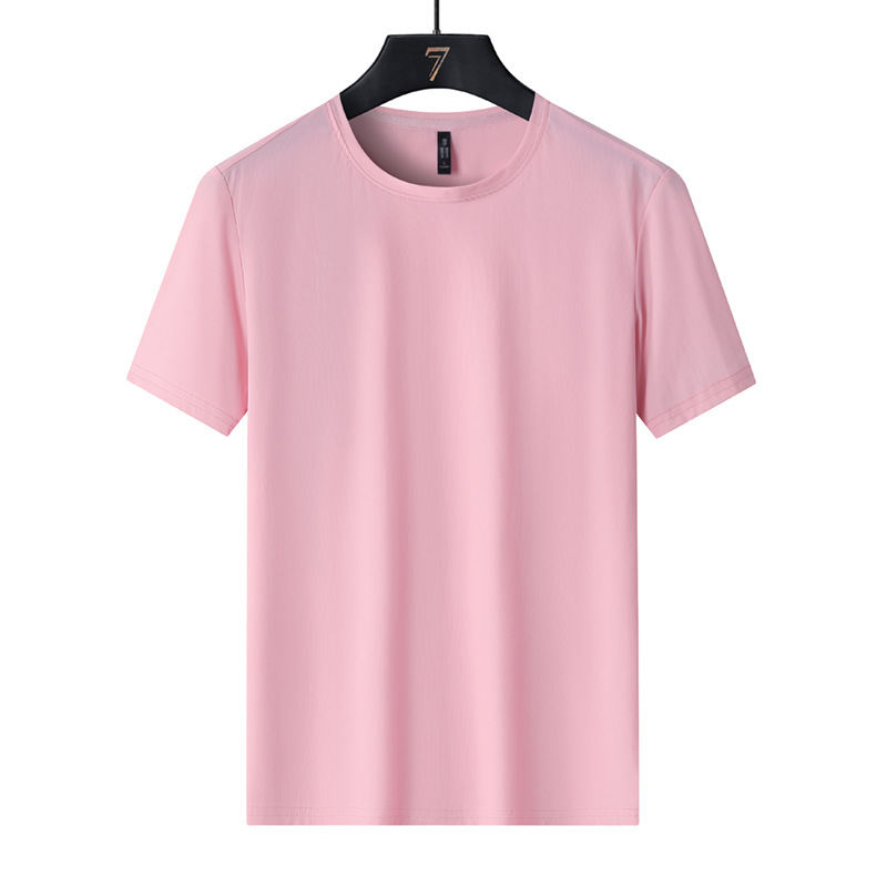 Camiseta de manga corta de hielo de seda para hombres, ropa deportiva fría y transpirable, explosión de verano, enfriamiento de cuello redondo, blusa de todos los días.