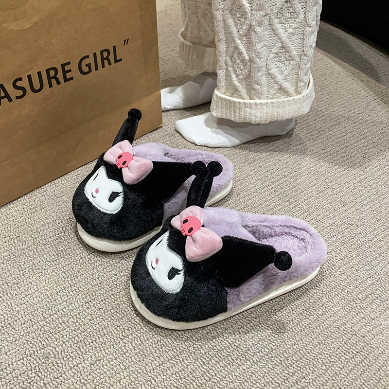 Женские хлопковые тапочки Cixi Sanrio для дома и улицы, утеплённые с толстой подошвой, обувь Kuromi, закрытые без каблука