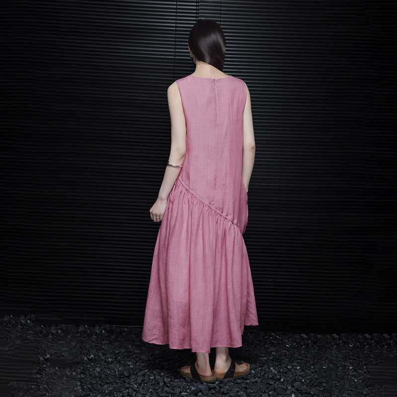 2026 Pink Ramie Dress for Women, High-End Exquisite Long Dress, Designer Niche Style, Slimming Long Dress B0632