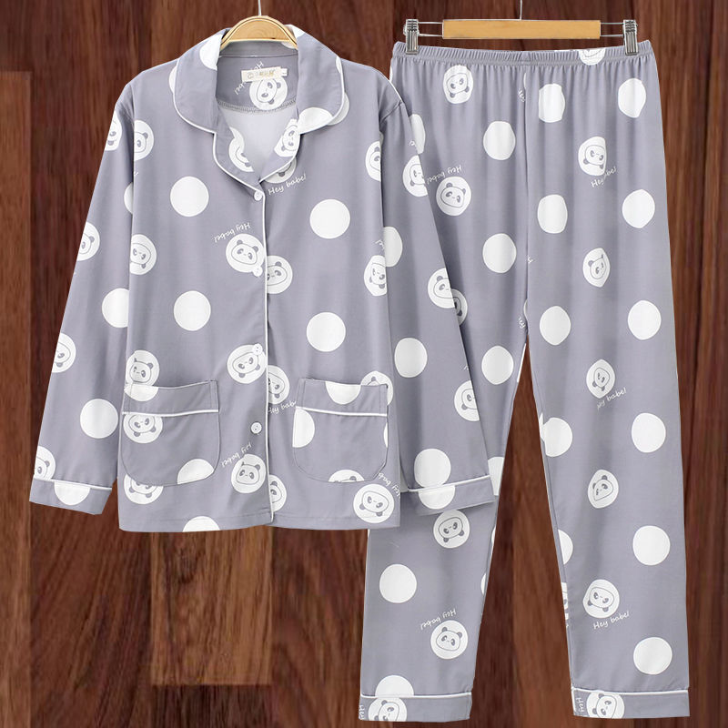 100% algodón más el tamaño de los pijamas de las mujeres Primavera, Otoño e Invierno manga larga suelta de mediana edad y joven confinamiento desgaste del hogar traje de verano