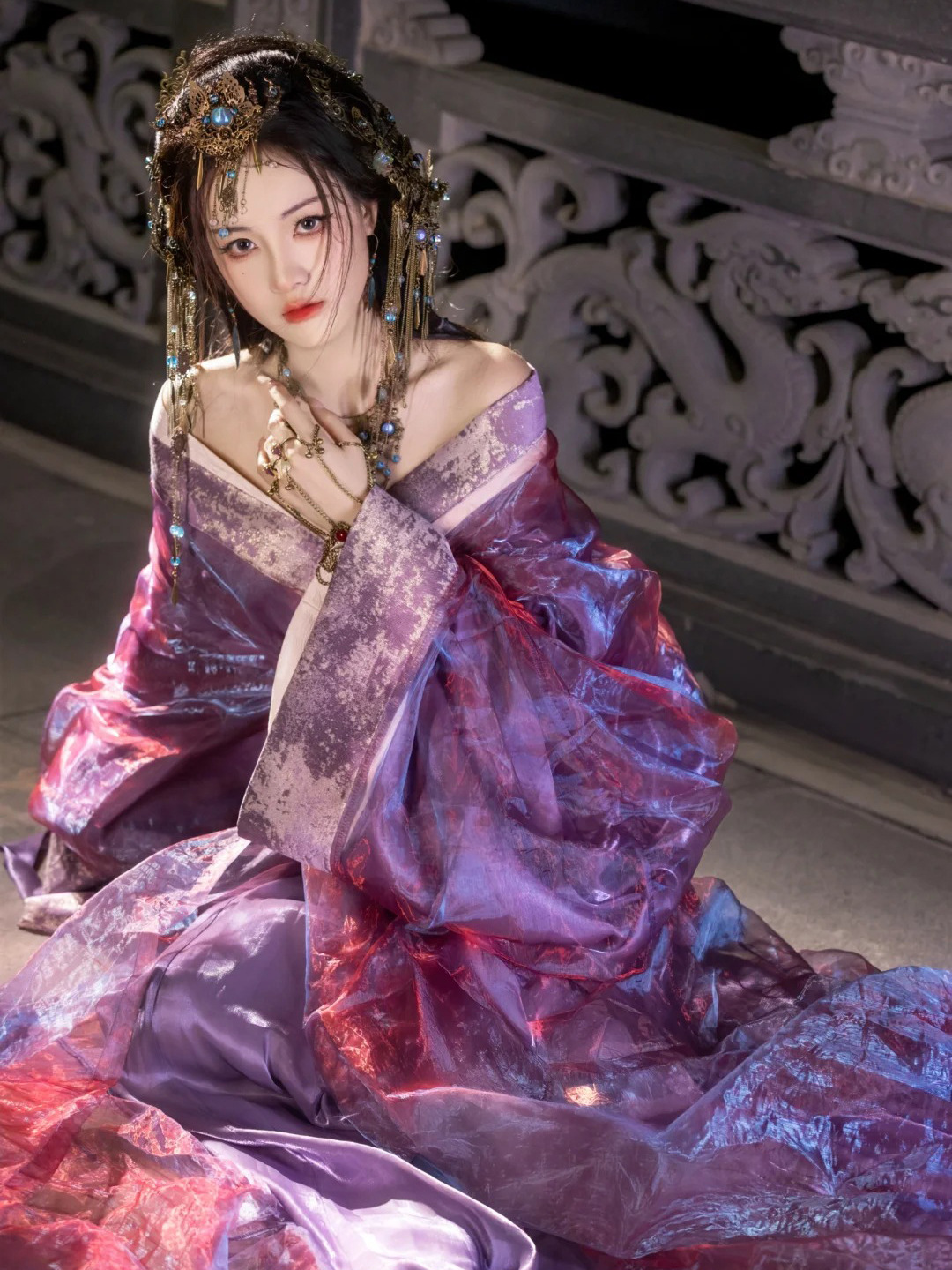 Purple Restored War Robe Hanfu for Women 2026 New Model Ancient Costume Straight Collar Large Sleeve Shirt Ancient Style Cool and Elegant Set