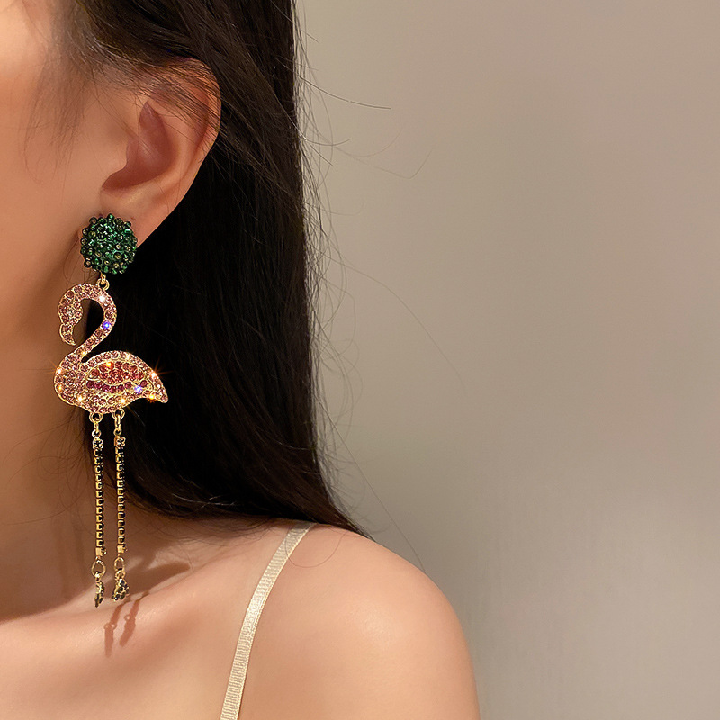 1 Pair Fashion Flamingo Alloy Inlay Rhinestones Women's Drop Earrings display picture 3