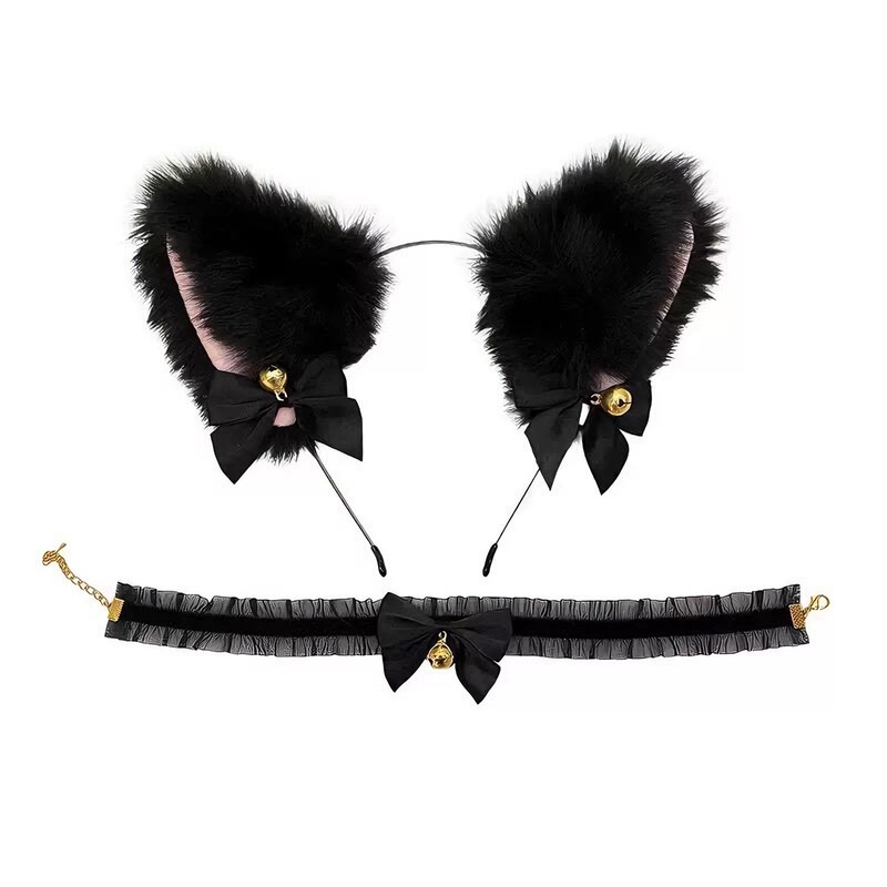 (Hairband Collar) Cat Ear Bell Hairpin Female Little Wild Cat Rabbit Hairpin Headband New Year Headwear