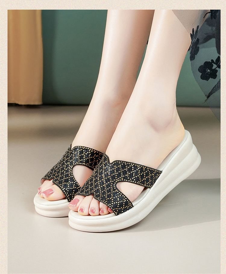 Dép sandal nữ đế xuồng cao quai chữ V, phong cách thể thao, tăng chiều cao — Đen【Dép】603 chi tiết 20