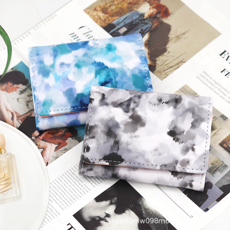 Acuarela creativa floreciente titular de la tarjeta de cuero pu titular de la tarjeta multi-tarjeta de gran capacidad tríptico corto pequeño monedero estilo coreano mujeres