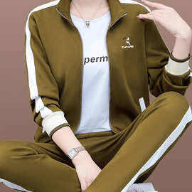 啄木鸟运动套装女春秋2025年新款减龄遮肉妈妈卫衣外套秋装三件套