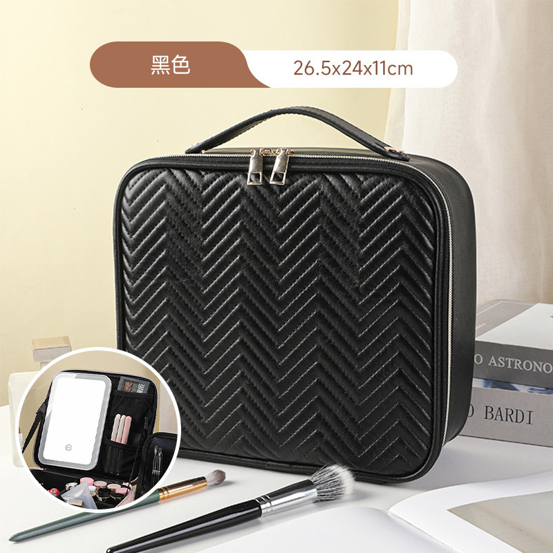 Caja de maquillaje con espejo transfronterizo, maquillaje de lujo ligero, cinturón de almacenamiento urbano, lámpara con espejo, 2026 nuevo sentido de alta calidad