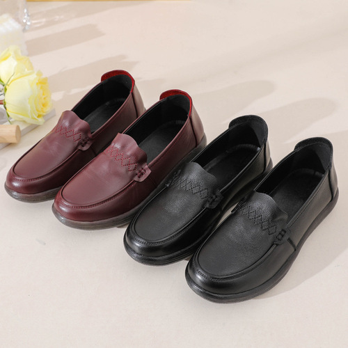Mother's shoes spring and autumn genuine leather soft sole comfortable leap month single shoes flat sole middle-aged and elderly women's beef tendon sole super soft leather shoes for women