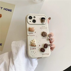 潑墨立體咖啡小熊適用15ProMax新款iPhone14蘋果13手機殼12手繩11