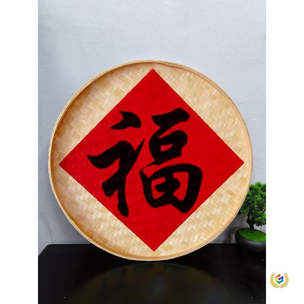 手绘竹筛子圆簸箕画农家乐竹编制品五谷丰登饭店墙面装饰挂件墙饰