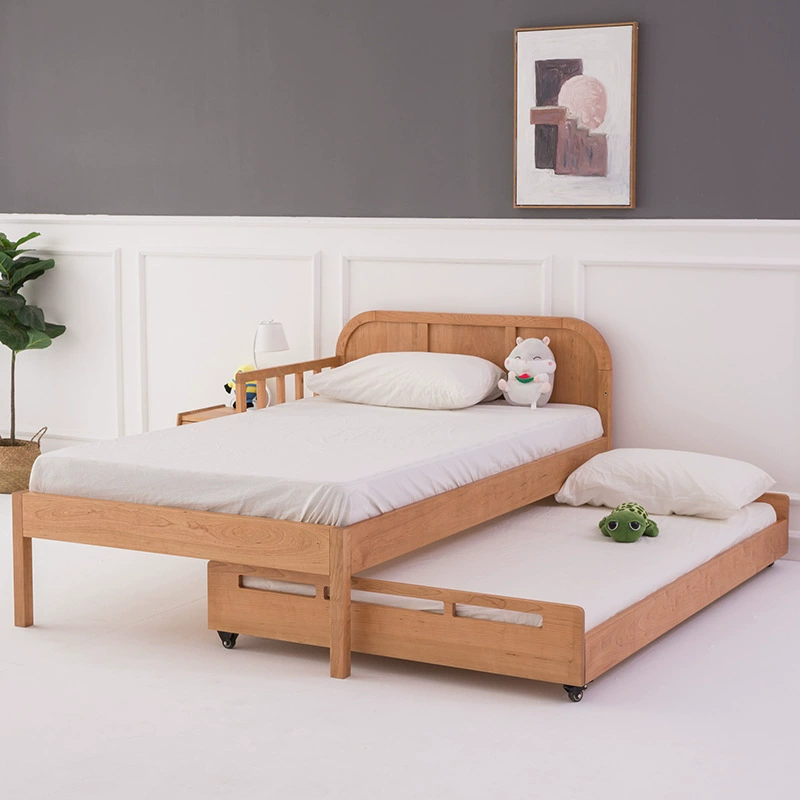Современная простая детская кровать-прицеп из цельного дерева Cherry Wood с ограждением Высокая и низкая материнская кровать Двухтактная двуспальная кровать из цельного дерева