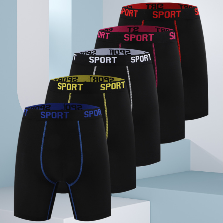Cross-Border Temu Men's Sports Underwear with Vibrant Waistband, Boxer Briefs, Comfortable Extended Pants, Breathable Fashion Shorts