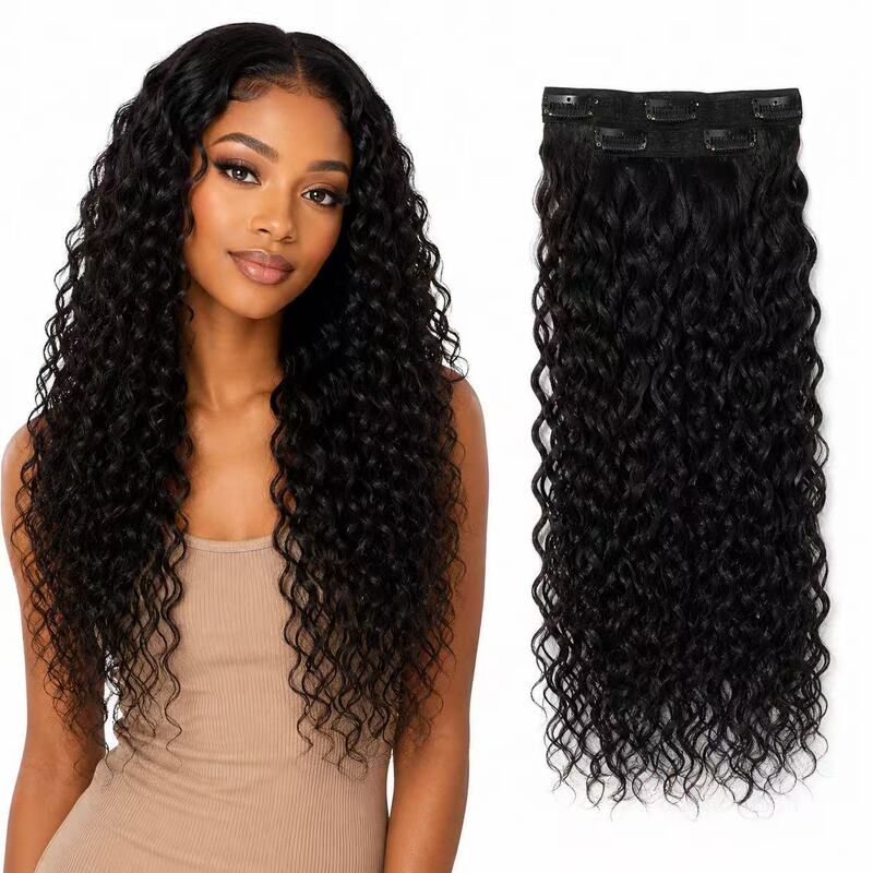 Foreign Trade Cross-Border Clip-In Hair Extensions for Africa, Europe, and America, Seamless One-Piece Hair Extensions, High-Temperature Fiber, Invisible, Popular among Black People, Wholesale