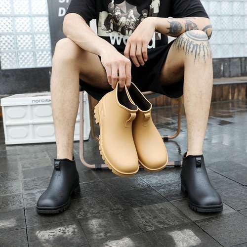 Men's Chelsea rain boots short boots women's fashionable outdoor wading shoes low-top rubber shoes slip-on shoes