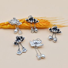 999足銀3D國潮好運連連兩世歡蓮花吊墜DIY項鍊鎖骨鏈編繩荷花掛件