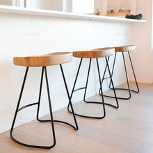 北欧铁艺实木酒吧高脚椅苹果椅创意吧台椅休闲咖啡厅靠墙高脚凳