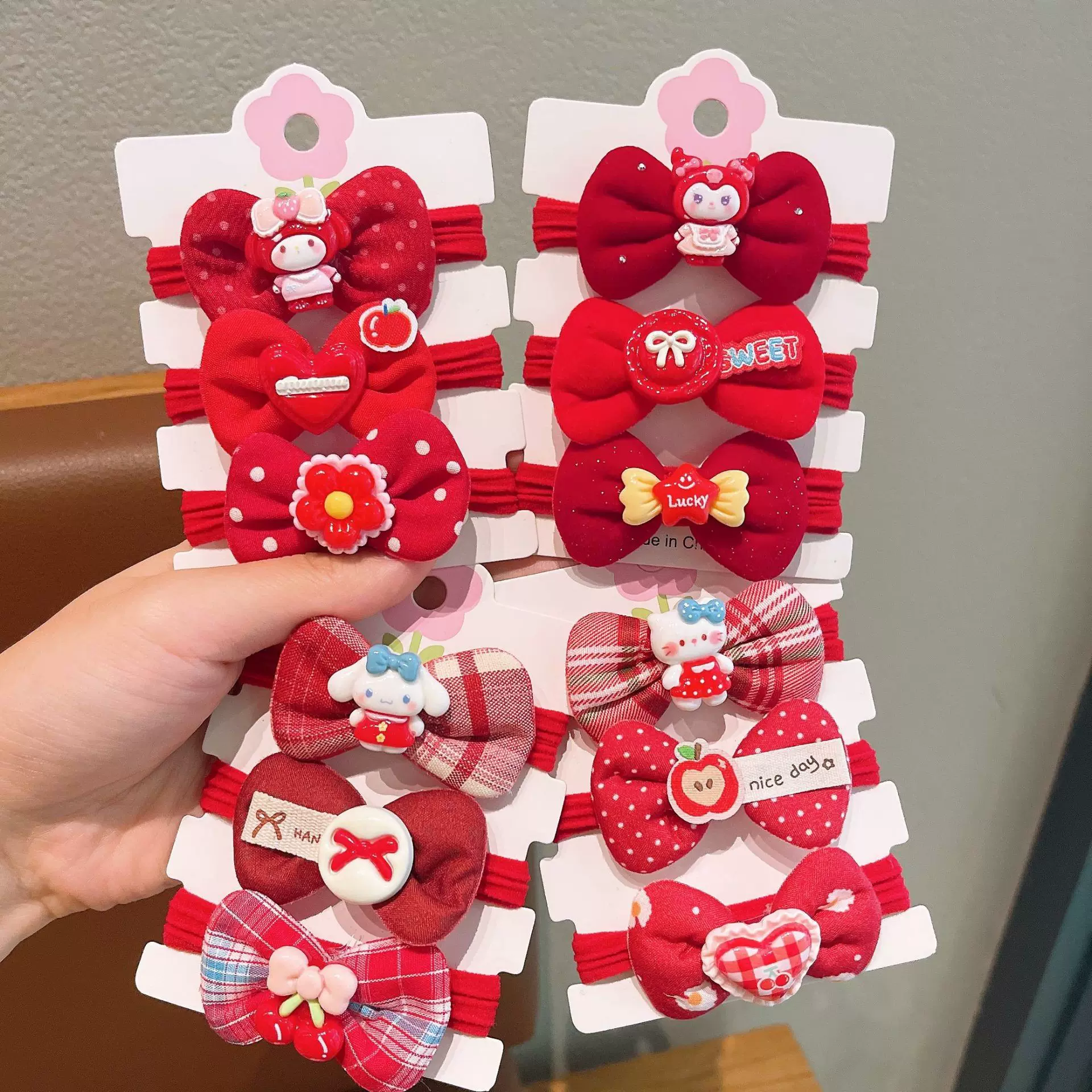 儿童蝴蝶结头绳小女孩新年红色可爱发绳高弹力不伤发扎头皮筋发圈