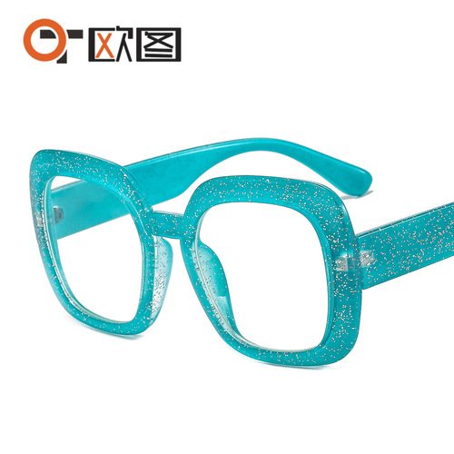New stylish large-frame sunglasses, European and American personalized trendy square glasses, fashionable glitter pink and black ladies' prescription glasses