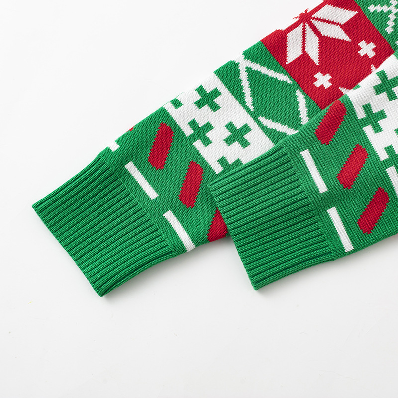 Fábrica de origen Europa y Estados Unidos ropa infantil transfronteriza otoño y invierno Santa Claus Jacquard suéter de cuello redondo para hombres y mujeres camisas de punto