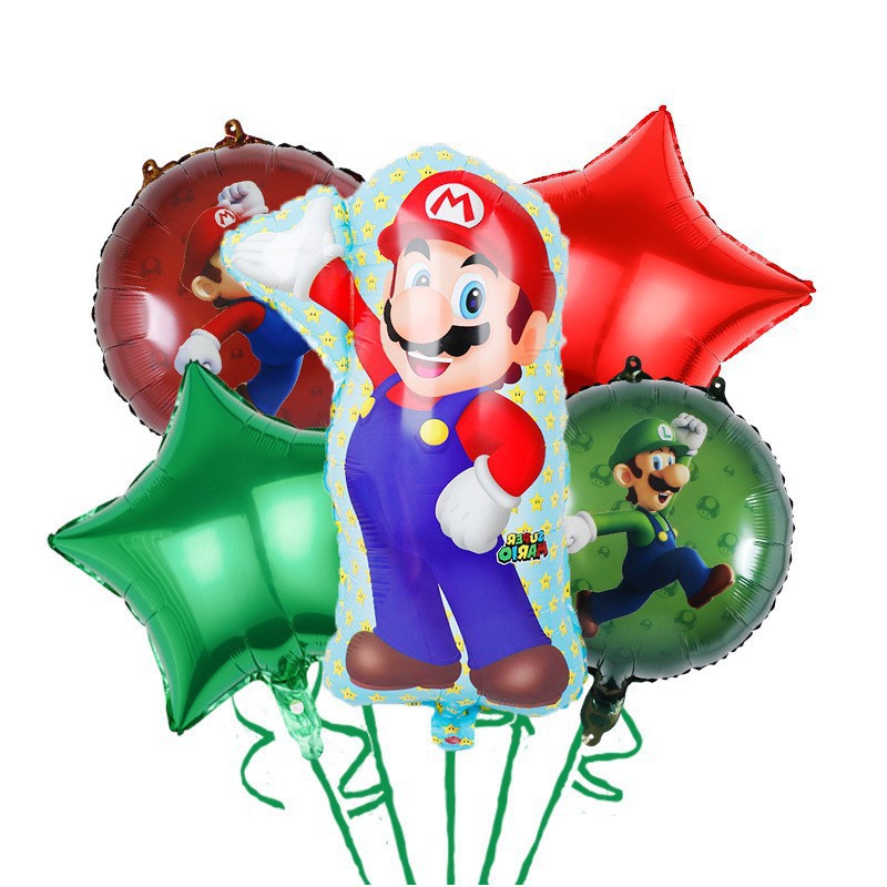 Transfronterizo Mario modelado de globos de aluminio Mario tema juego de cumpleaños diseño de juguete decoración del partido papel de aluminio
