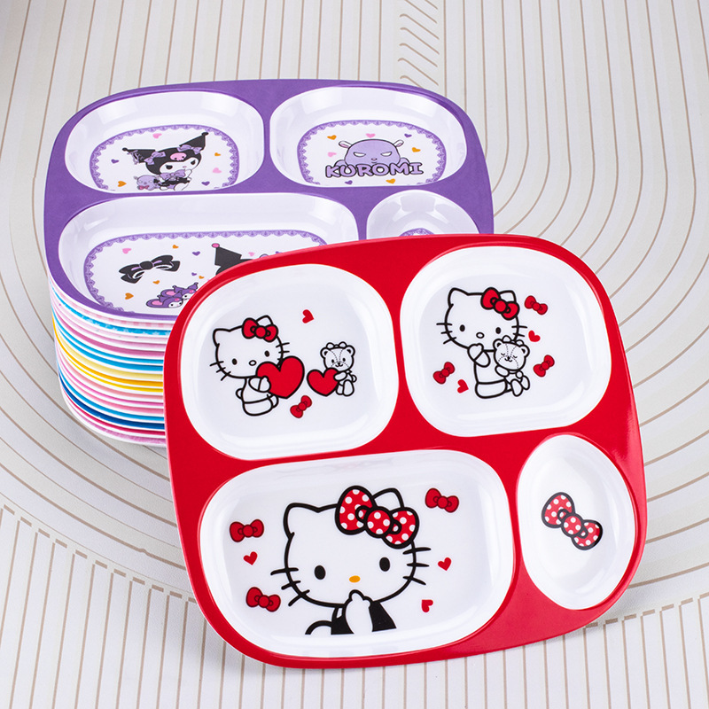 Children's Dinner Plate Separated Fruit Plate melamine Drop-resistant Tableware Set Cartoon Cute Kindergarten Baby Dining Plate