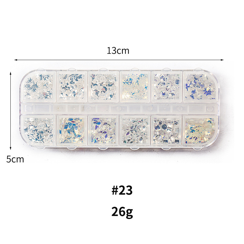 Taifei uñas caja de tira larga lentejuelas 12 rejilla caja de tira larga parche de uñas DIY uñas lentejuelas uñas traje de joyería