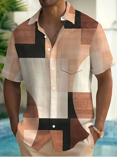 Plus Size Men's Short Sleeve Shirt Elegant Bohemian Style