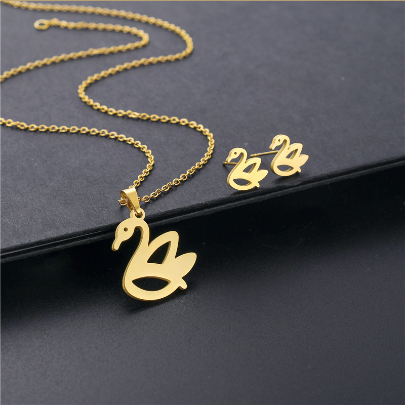 fashion stainless steel little swan necklace earrings set