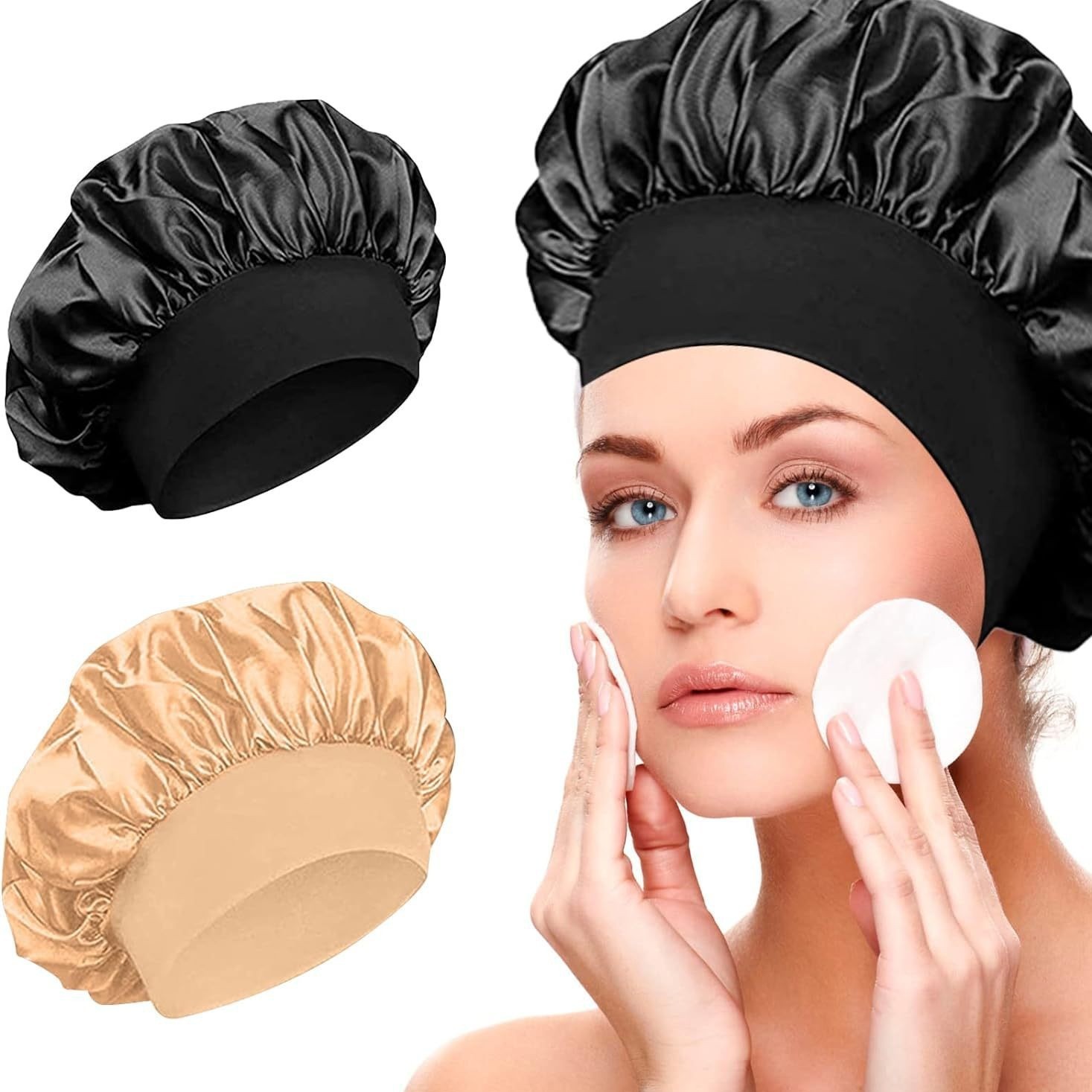 Amazon damas de borde ancho de alto elástico sombrero, sombrero de dormir, sombrero de baño, sombrero de quimioterapia, sombrero de seda, sombrero de cuidado del cabello transfronterizo
