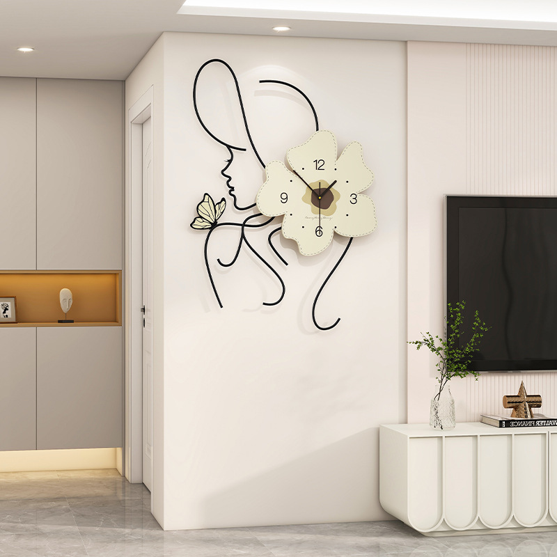 New Cream-Style Wall Clock for the Living Room, High-End Modern Home Decoration Clock, Creative Flower Silent Clock for Wall Hanging