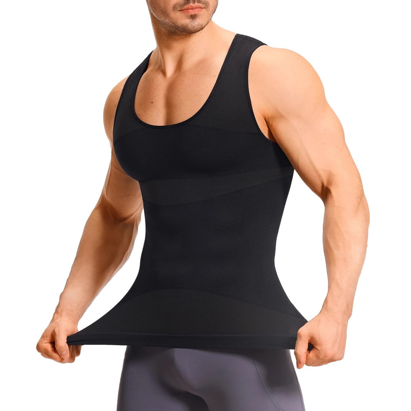 Cross-Border Hot-Selling Men's Body Shaping Vest Low-Neck Tight Top Compression Bottoming Shirt Vest Tummy Control Slim Vest Cross-Border Hot-Selling Men's Body Shaping Vest Low-Neck Tight Top Compression Bottoming Shirt Vest Tummy Control Slim Vest