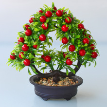 仿真植物双喜发财果盆栽桌面绿植摆件家居客厅摆设塑料富贵果盆景