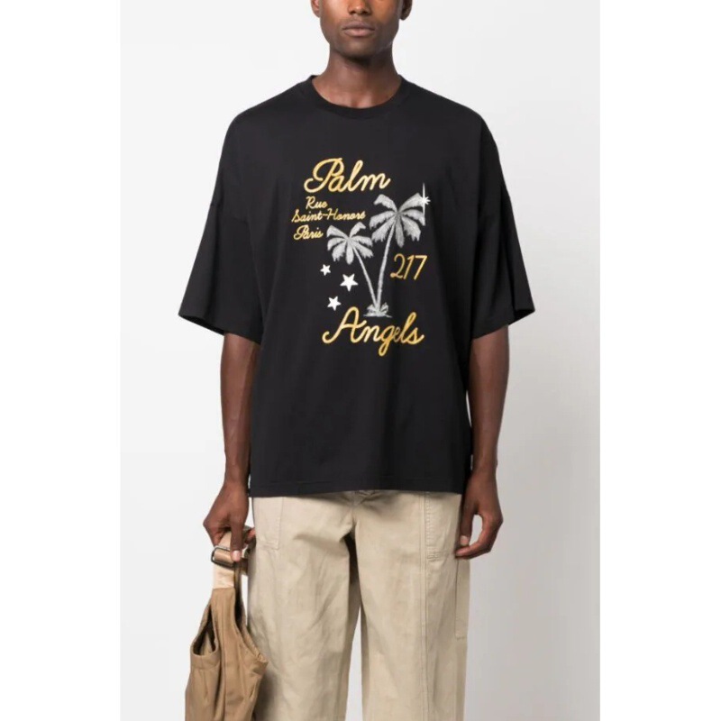Summer Palm Angels Palm Angel Pa Silver Palm Tree Letter Short-Sleeved European and American Trendyy Round Neck Men's T-Shirt