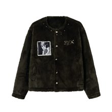 原创美式小众毛绒烫珠漫画贴布情侣棉服冬季新款男女外套