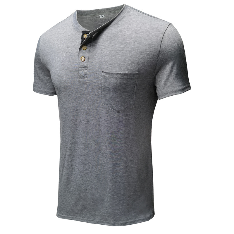 Sommer Europäisches und Amerikanisches Herren-Kurzarm-T-Shirt, Herren-Bottom-Shirt, Rundhalsausschnitt, lässiges, vielseitiges Henley-Shirt_voghion.com