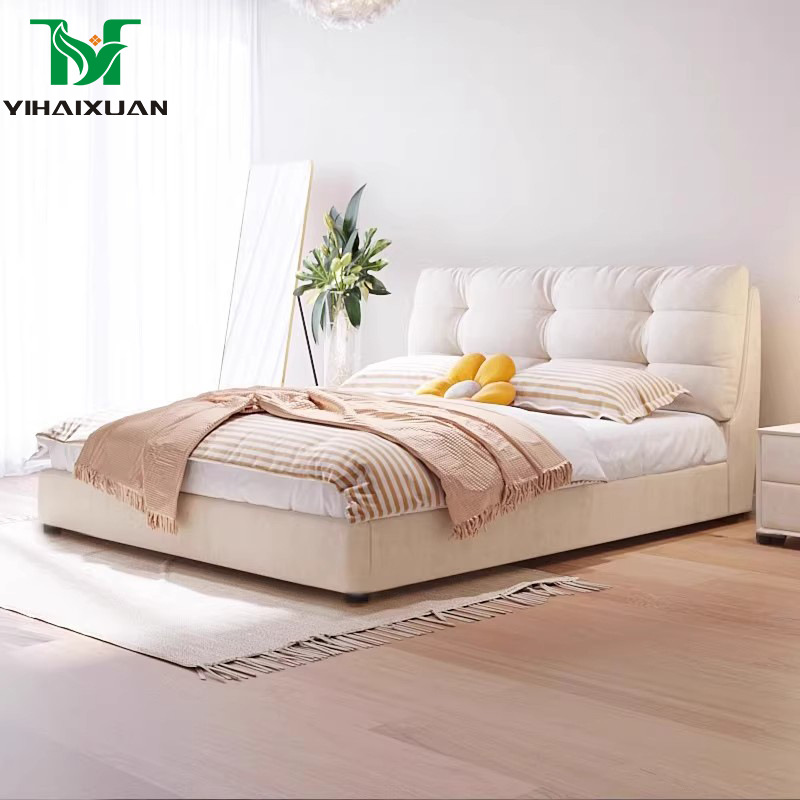 2025 nueva cama de tela francesa de aire crema moderna simple cama queen doble cama de almacenamiento