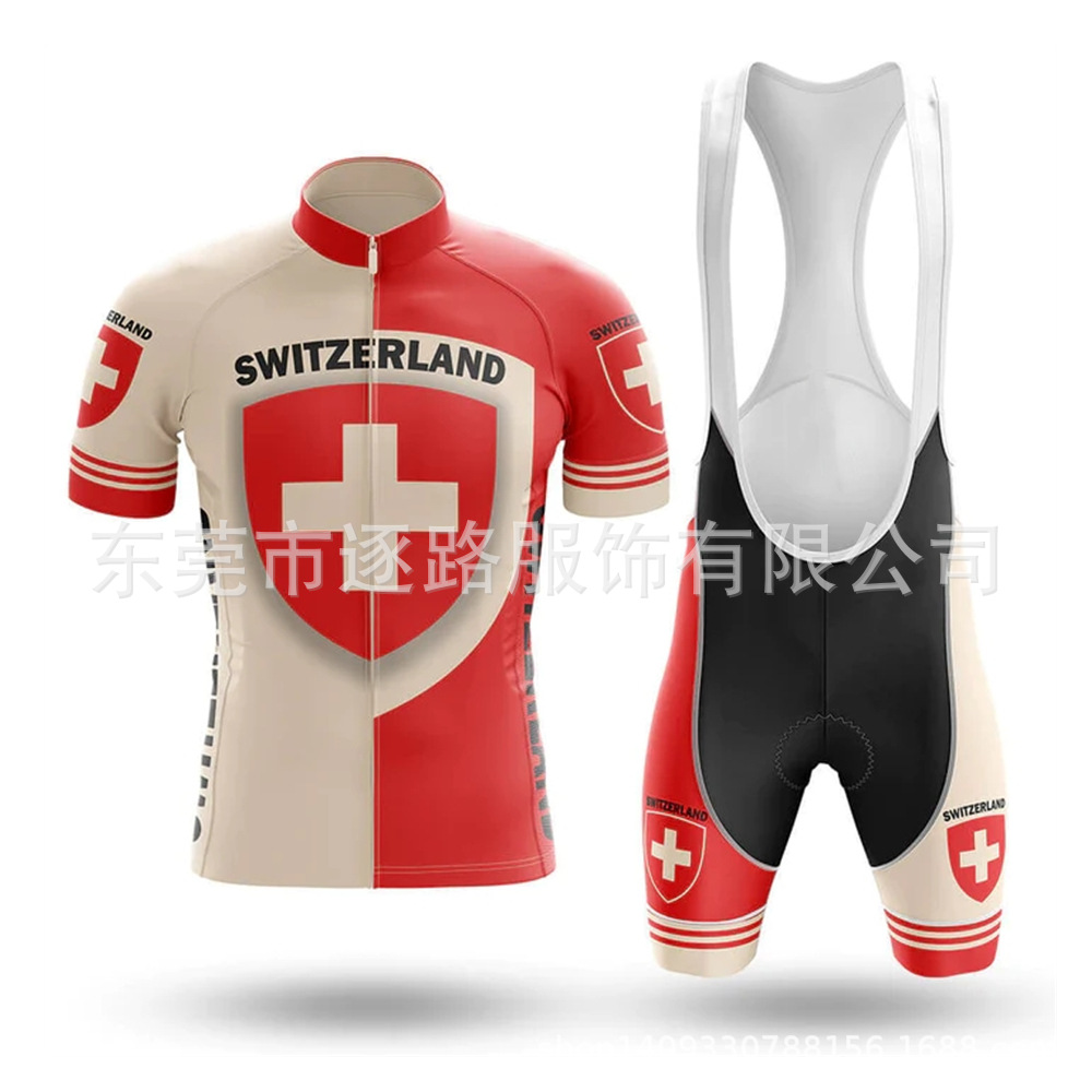 Switzerland 2023 New Short-sleeved Men's Bicycle Riding Clothing suit Strap Shorts Bike Clothing