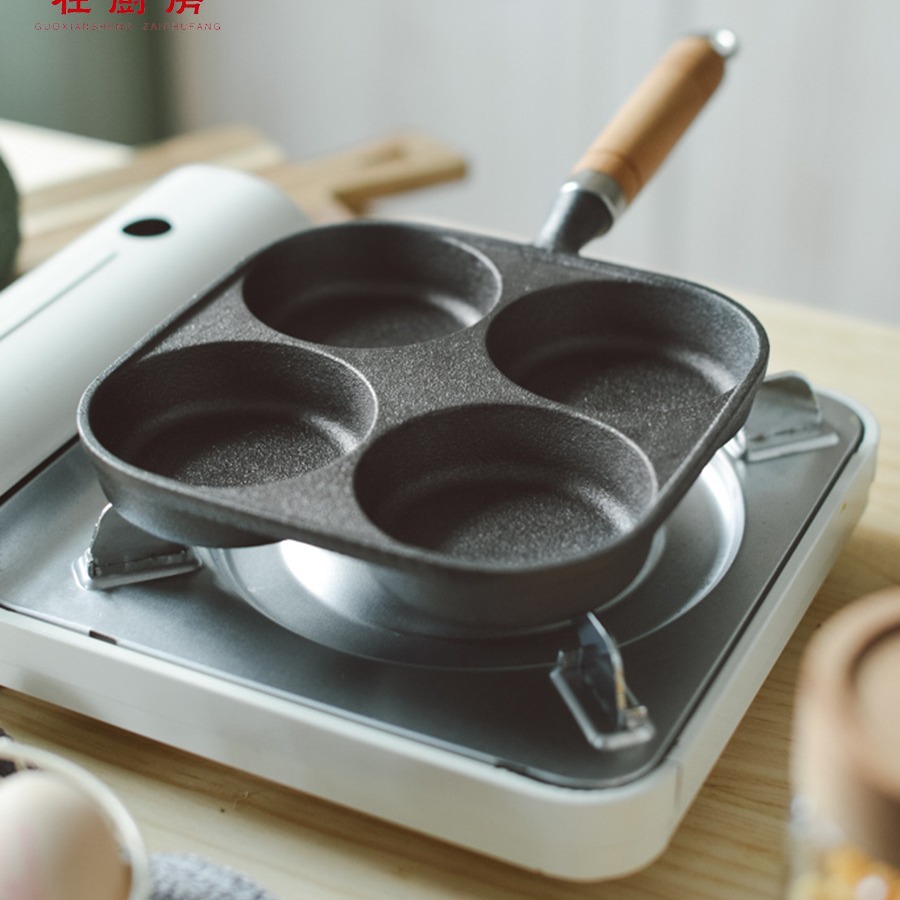 Casting iron four-hole egg hamburger mold non-stick pan flat pan egg pancake pan for gas and induction cooker
