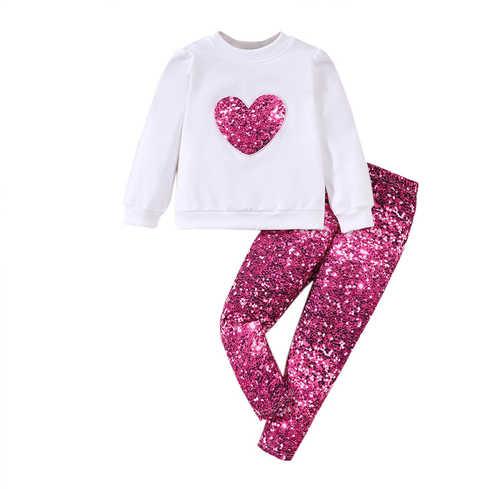 EW Barnkläder Liten Mellanstora Flickor Höst- och vinterset New Love Topp + Mönstrade leggings TZ1199-C_voghion.com