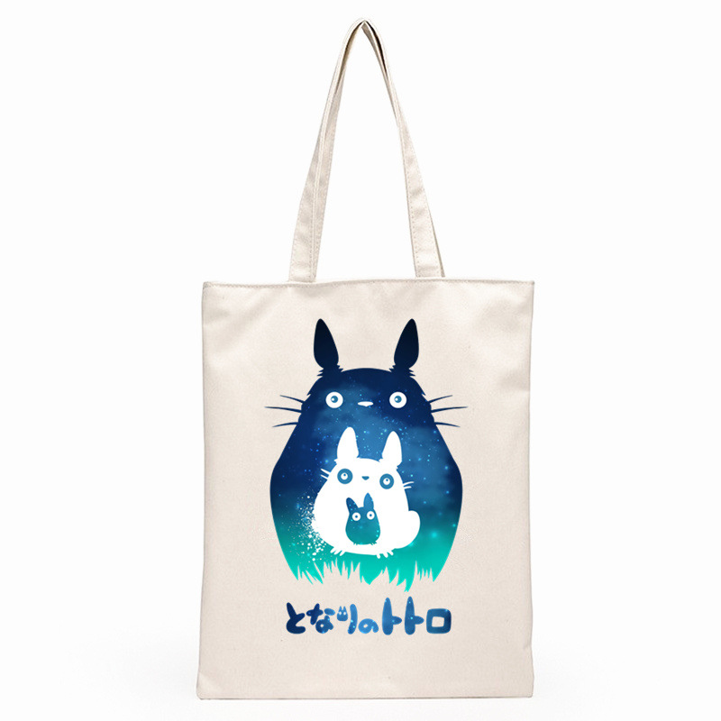 跨境外贸Totoro动漫印花帆布包原宿单肩包学生时尚手提购物袋