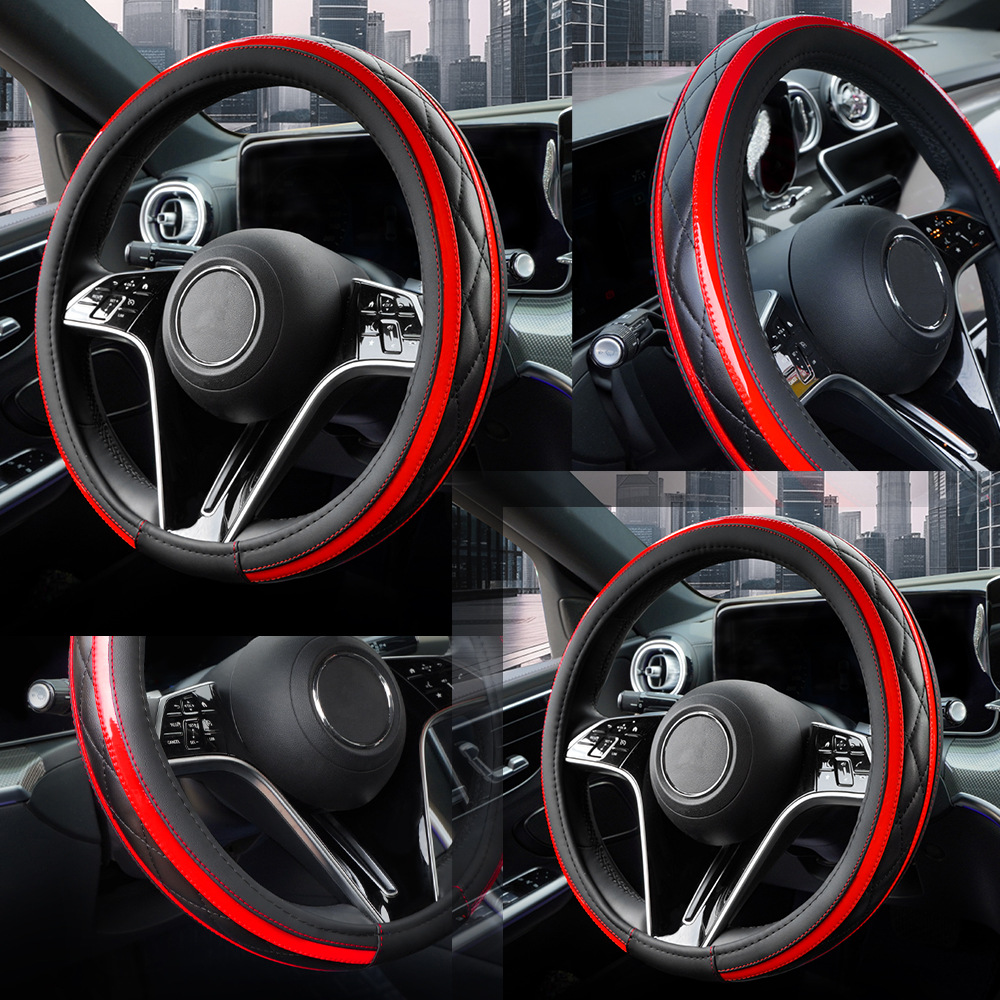 New Car Steering Wheel Cover, Leather Quilted Embroidery Stitching, Universal for All Seasons, Cross-Border Hot-Selling Interior Steering Wheel Protective Cover