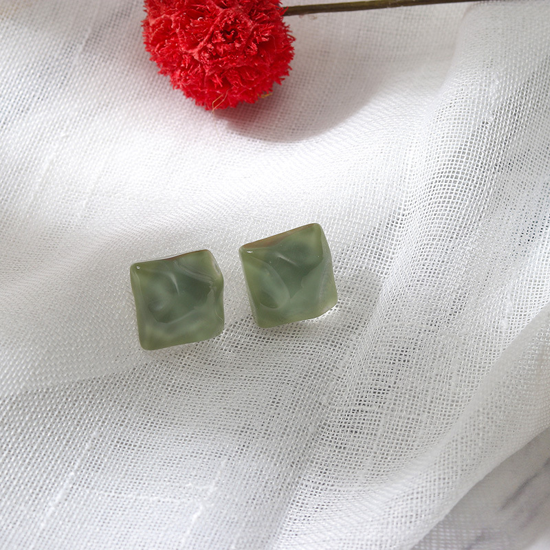 7g Weight 925 Sterling Silver Ear Needle Material No Inlaid Inlay Material Earrings, Ear Studs Classification Wedding, Travel Occasion Resin Material Geometric Pattern Women'S Gender Simple Style Style White, Purple, Green, Silver Color Simple Style Geometric Resin No Inlaid Earrings Ear Studs 6