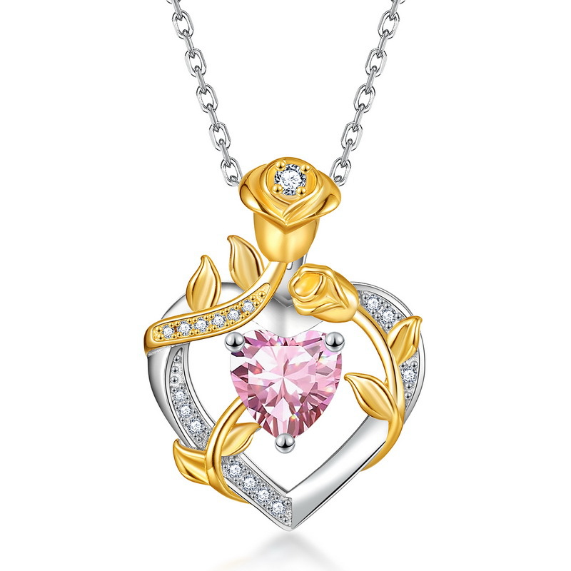 Europa y América Cross-border piedra rosa amor color tesoro collar colgante S925 plata con incrustaciones de diamantes cadena de clavícula mujer